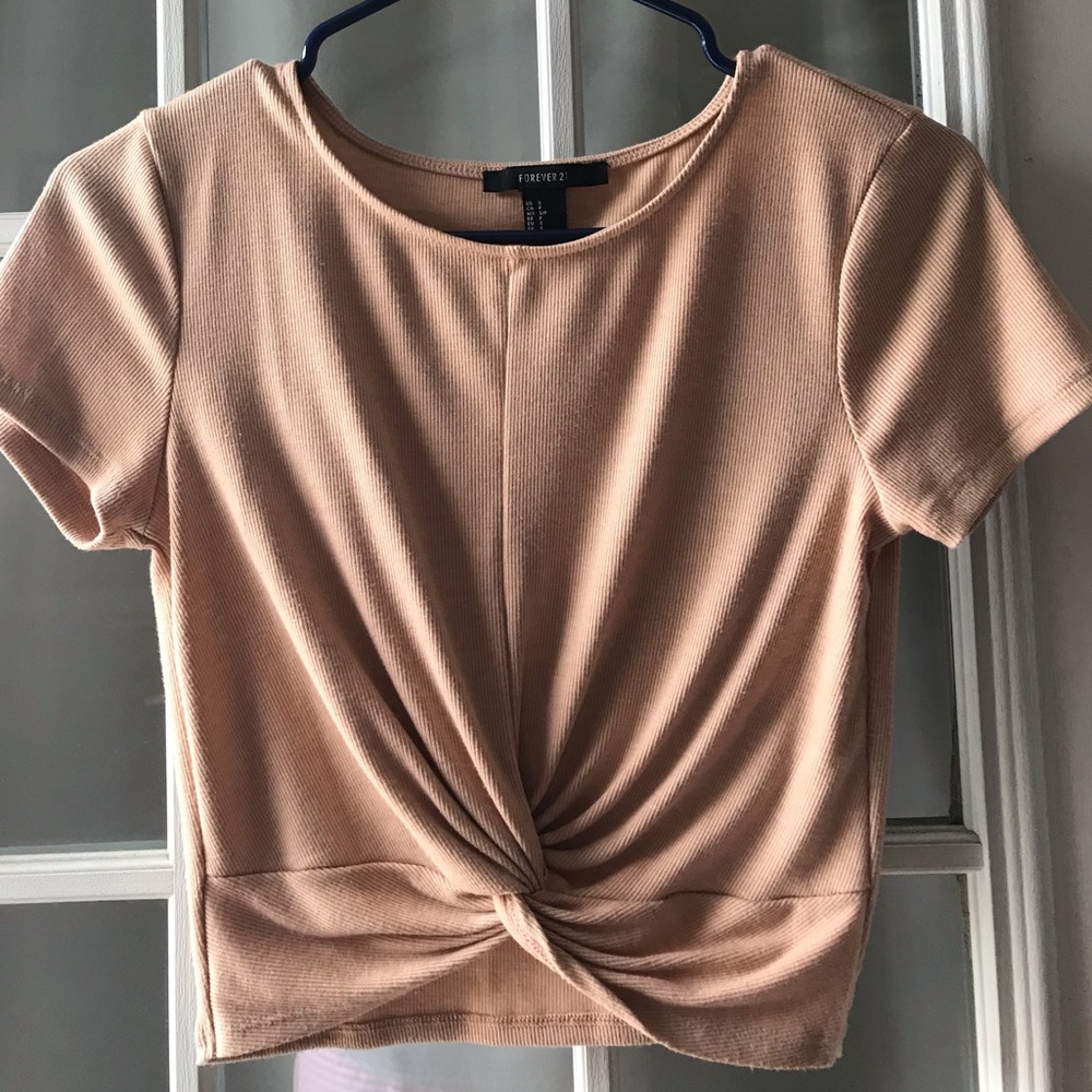 F21 TAN TWISTED CROP TOP